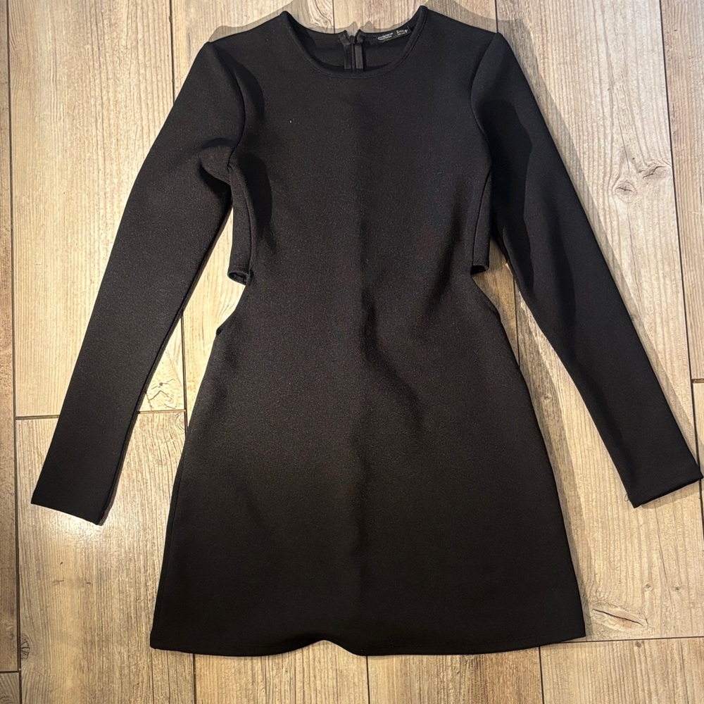 Zara Black Long Sleeve Dress Side Cutouts Small NWOT